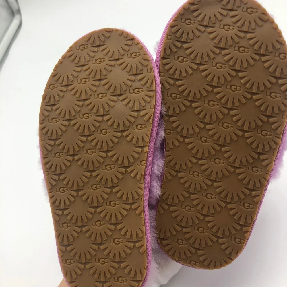 UGG Kids Girls Fluff Yeah Slide Purple Fluffy Slingback Sandals Size 10 ~17cm